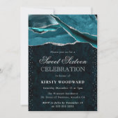 Teal and Silver Glitter Agate Sweet 16 Kaart (Voorkant)