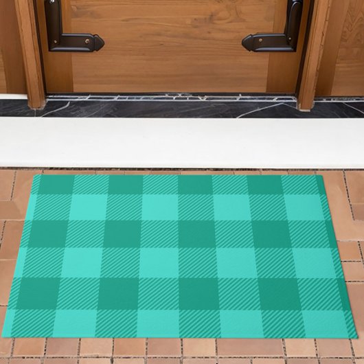 Teal And Turquoise Gingham Plaid Design  Deurmat