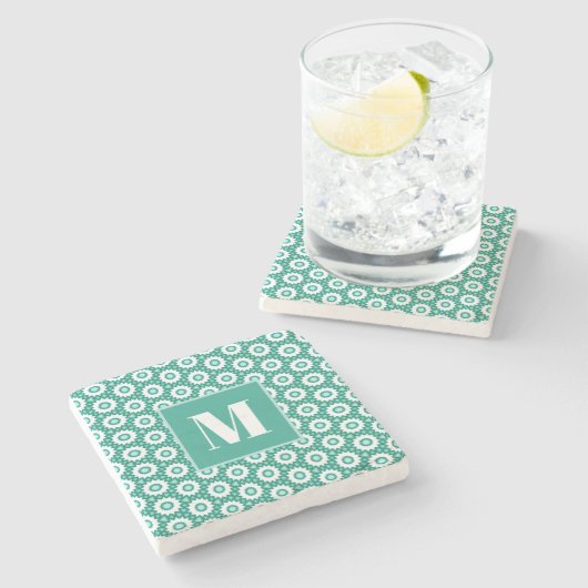 Teal and Turquoise Initial Stone Coaster Stenen Onderzetter (Zijkant)