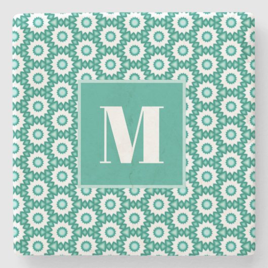 Teal and Turquoise Initial Stone Coaster Stenen Onderzetter (Voorkant)