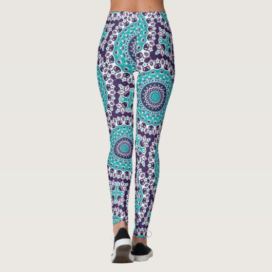 Teal and Violet Abstract Mandala Pattern Leggings (Achterkant)