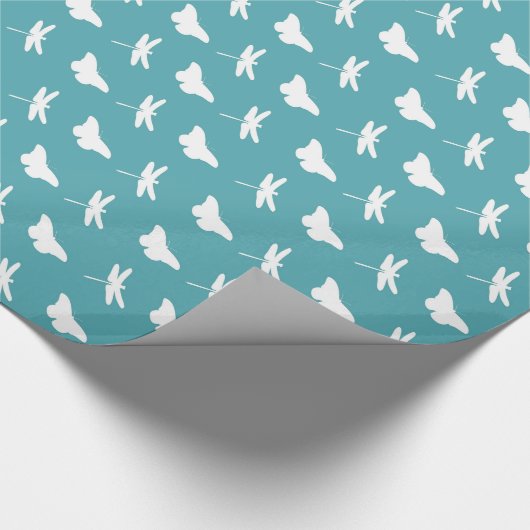 Teal and White Butterfly and Dragonfly Pattern Cadeaupapier (Hoek)