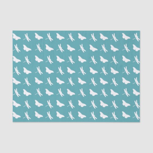 Teal and White Butterfly and Dragonfly Pattern Tissuepapier (Voorkant)