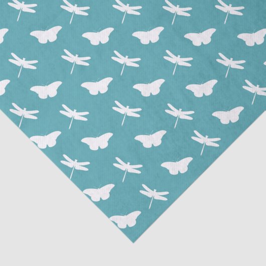 Teal and White Butterfly and Dragonfly Pattern Tissuepapier (Detail)