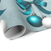 Teal and White Christmas Bauble Ornament  Cadeaupapier (Rol Hoek)