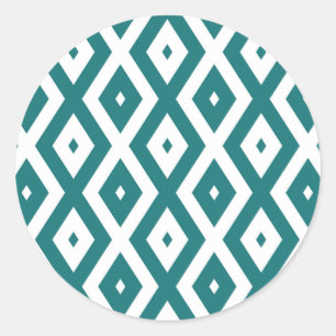 Teal and white diamond pattern ronde sticker