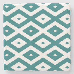 Teal and white diamond pattern stenen onderzetter