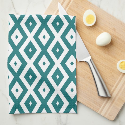 Teal and white diamond pattern theedoek (Quarter Fold)