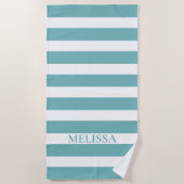 Teal And White Striped Name Cabana Stripe Strandlaken (Voorkant)