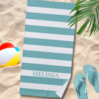 Teal And White Striped Name Cabana Stripe Strandlaken