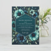 Teal Anemone Moody Romance Wedding Kaart (Staand voorkant)