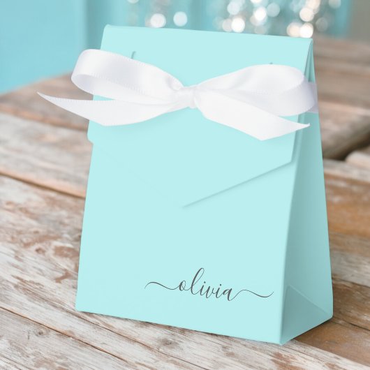Teal Aqua Blau Meisjesachtig Script Monogram Naam Bedankdoosjes