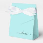Teal Aqua Blau Meisjesachtig Script Monogram Naam Bedankdoosjes (Voorkant Zijde)