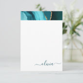 Teal Aqua Blauwe Groene Agaat Geode Gouden Monogra Bedankkaart (Staand voorkant)