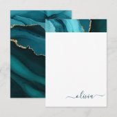 Teal Aqua Blauwe Groene Agaat Geode Gouden Monogra Bedankkaart (Voorkant / Achterkant)