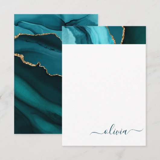 Teal Aqua Blauwe Groene Agaat Geode Gouden Monogra Bedankkaart (Voorkant / Achterkant)