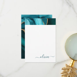 Teal Aqua Blauwe Groene Agaat Geode Gouden Monogra Bedankkaart