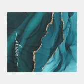 Teal Aqua Blauwe Groene Agaat Geode Gouden Monogra Fleece Deken (Voorkant (Horizontaal))
