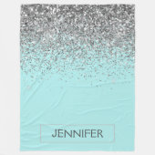 Teal Aqua Blauwe Zilveren Glitter Meisjesachtige M Fleece Deken (Voorkant)