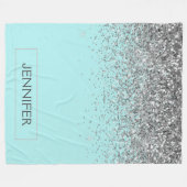 Teal Aqua Blauwe Zilveren Glitter Meisjesachtige M Fleece Deken (Voorkant (Horizontaal))