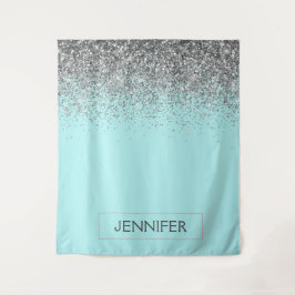 Teal Aqua Blauwe Zilveren Glitter Meisjesachtige M Wandkleed