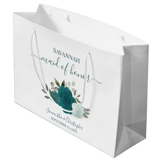 Teal & Aqua Boho Chic Rozen Bruidsmeisje Groot Cadeauzakje (Achterkant Gekanteld)
