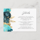 Teal Aqua Floral Gold Script Wedding Details  Informatiekaartje (Voorkant)