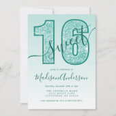 Teal Aqua Glitter Script Sweet 16 Verjaardagsfeest Kaart (Voorkant)