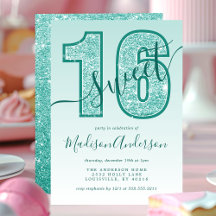 Teal Aqua Glitter Script Sweet 16 Verjaardagsfeest
