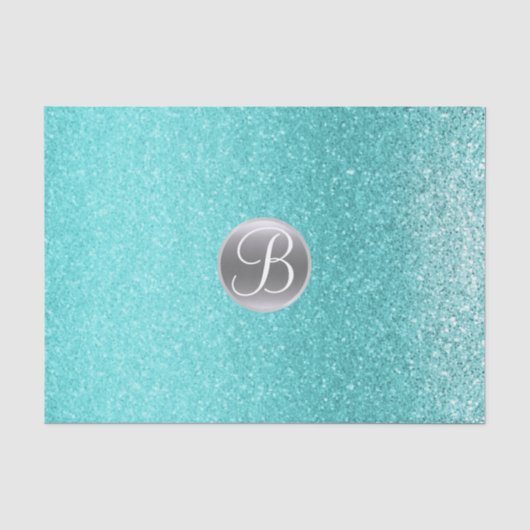 Teal Aqua Glitter Sparkle Glam Monogram Initiaal Tissuepapier (Voorkant)