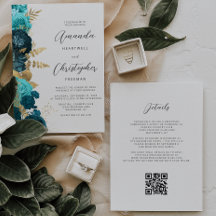Teal Aqua Goud Bloem QR Code Bruiloft
