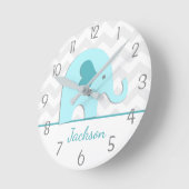 Teal Aqua Grey Elephant Nursery Wall Clock Ronde Klok (Hoek)