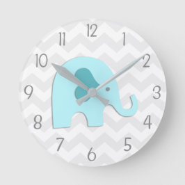 Teal Aqua Grey Elephant Nursery Wall Clock Ronde Klok