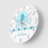 Teal Aqua Grey Elephant Nursery Wall Clock Ronde Klok (Hoek)