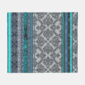 Teal, Aqua & Grey Vintage Bohemian Wallpaper Fleece Deken (Voorkant (Horizontaal))