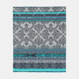 Teal, Aqua & Grijs Vintage Boheem Behang Fleece Deken