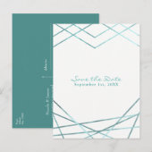 Teal Aqua Moderne Geometrische Feest Save the Date Aankondigingskaart (Voorkant / Achterkant)