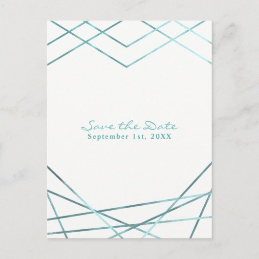 Teal Aqua Moderne Geometrische Feest Save the Date Aankondigingskaart (Voorkant)