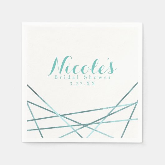 Teal Aqua Moderne Geometrische Lijnen Aangepaste F Servetten (Voorkant)