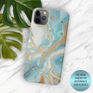 Teal Aqua Turquoise Blauwe Gouden Marmer Kunstpatr iPhone 15 Pro Max Hoesje