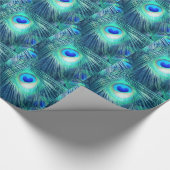 Teal Aquamarine Peacock Feather Cadeaupapier (Hoek)