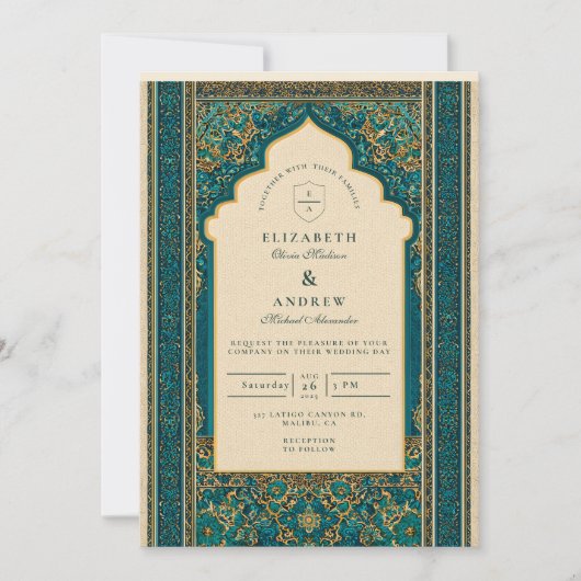 Teal Arch Islamic Wedding Kaart (Voorkant)