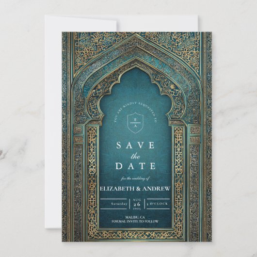Teal Archway Islamic Wedding Save The Date (Voorkant)