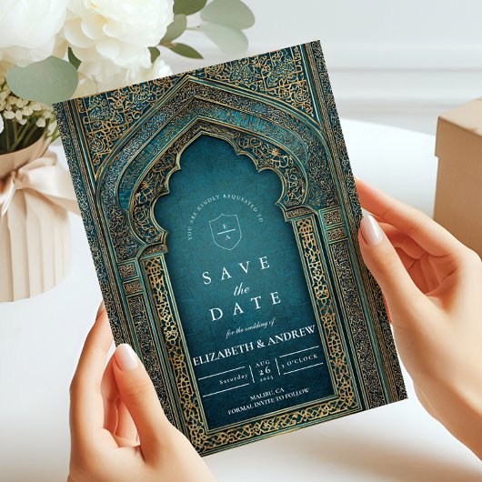 Teal Archway Islamic Wedding Save The Date