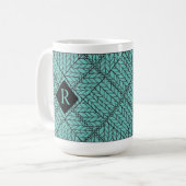 TEAL ARGYLE BREI Hoge Witte Mok + Initiaal II (Voorkant links)