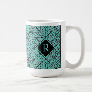 TEAL ARGYLE BREI Hoge Witte Mok + Initiaal II