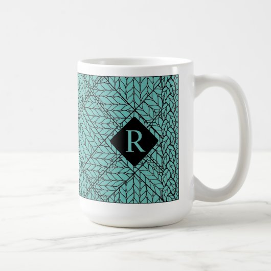 TEAL ARGYLE BREI Hoge Witte Mok + Initiaal II (Rechts)