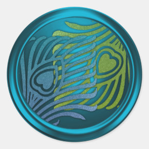 Teal Art Deco Pauwenzegelset 1104 Ronde Sticker
