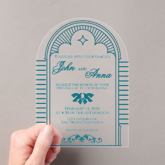 Teal Art Deco Vintage Clear Wedding Invitation Acryl Uitnodigingen
