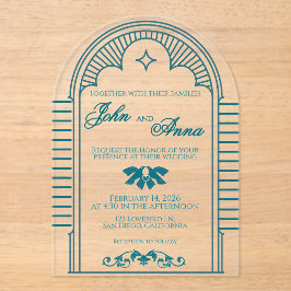 Teal Art Deco Vintage Clear Wedding Invitation Acryl Uitnodigingen